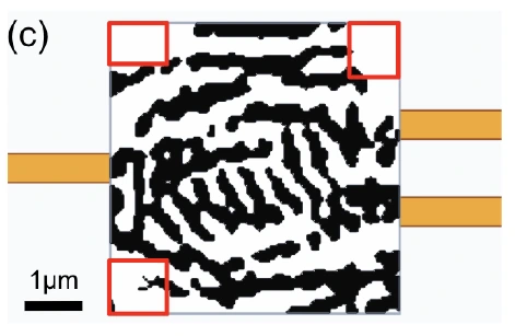 OPA-cleaned wavelength demultiplexer with red boxes identifying trimmed peripheral regions